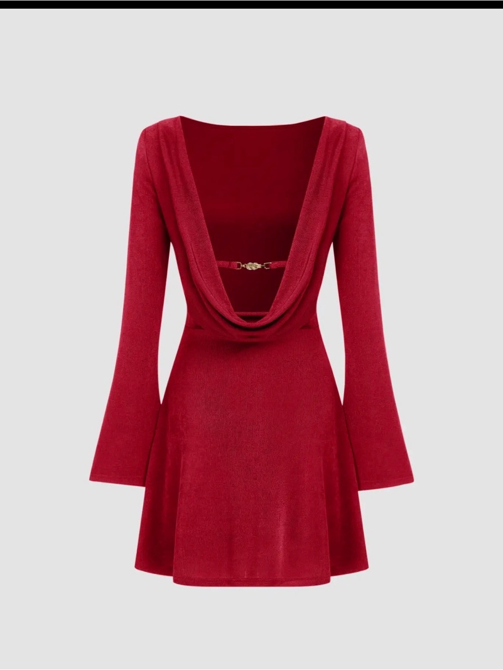 NWT - XL - Cider Red Long-Sleeve Mini Dress with Draped Open Back